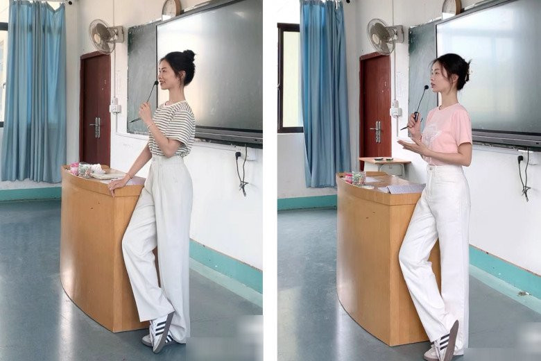 Cô giáo tên Tiểu Diệp đã để lại ấn tượng với cộng đồng mạng vì có phong cách thời trang tuy đơn giản nhưng trông đẹp mắt.