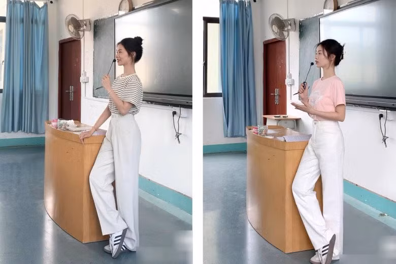 Cô giáo tên Tiểu Diệp đã để lại ấn tượng với cộng đồng mạng vì có phong cách thời trang tuy đơn giản nhưng trông đẹp mắt.