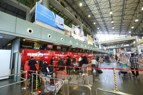 Quầy làm thủ tục của Vietjet Air tại sảnh A nội địa, sân bay quốc tế Nội Bài, Hà Nội. Ảnh minh họa: Huy Hùng/TTXVN