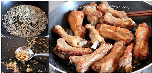 Sườn non rửa sạch, trần qua nước sôi; Ớt, tỏi khô băm nhỏ, cà rốt thái chân hương. Hoà trước một bát nước chua ngọt gồm: 1 nước mắm + 1,5 dấm + 1,5 đường + 3,4 nước lọc + tỏi ớt. Đun sôi dầu mỡ, cho sườn vào rán vàng. Đợi sườn đã rán vàng thì cho nước chua ngọt vào đun sôi nhỏ lửa cho ngấm đều. Khi sườn mềm xuống cho thêm một chút bột đao vào khoáy đều cho sánh. Cuối cùng cho hành hoa, cà rốt, cà chua thái miếng cau đảo đều chín tới mang bày ra đĩa. Ảnh: Savourydays.wordpress.com.