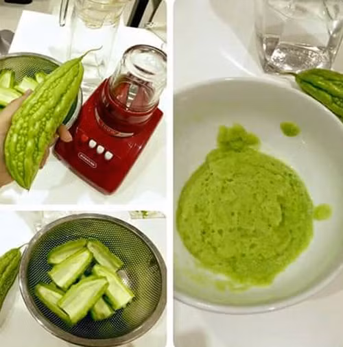 Tiếp theo, bạn sử dụng rây lọc để chắt lấy phần nước, phần bã mướp đắng đem bỏ đi. Ảnh: blogspot.