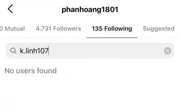 Trên trang cá nhân của Phan Hoàng tuyệt nhiên cũng không còn theo dõi tài khoản của Khánh Linh. Ảnh: Chụp màn hình