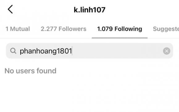 Trong số hơn 1000 người mà bạn gái Phan Hoàng theo dõi tuyệt nhiên không có tài khoản của bạn trai. Ảnh: Chụp màn hình