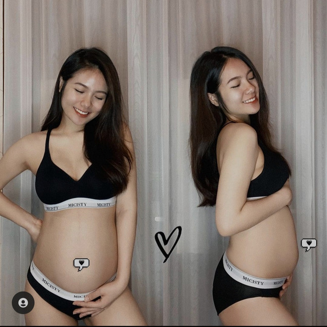 Dù người đẹp đã lên cân nhưng ngoài bụng bầu lớn hơn theo thời gian thì vẻ ngoài của Giang Jolie không thay đổi nhiều.