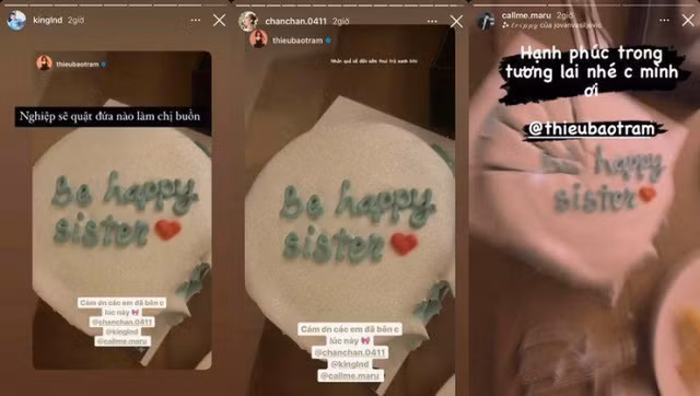 Nguồn cơn bắt đầu từ việc Thiều Bảo Trâm đã mở một bữa tiệc nhỏ cùng hội chị em thân thiết là Linh Ngọc Đàm, hot girl Xoài Non và Tùng Maru. Tại đó, nữ ca sĩ chụp hình chiếc bánh kem với dòng chữ "Be Happy Sister" (Tạm dịch là: Vui vẻ nhé chị gái).