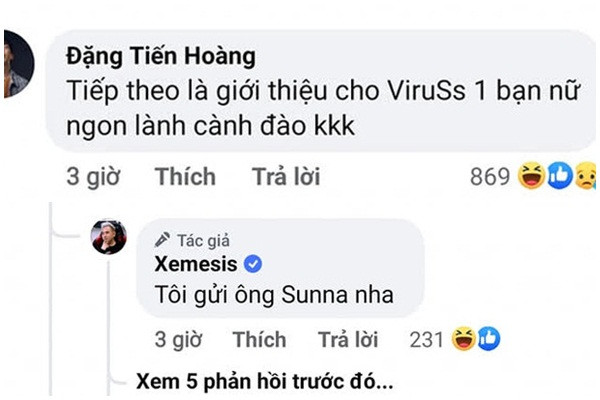 Tranh thủ lúc Xemesis vui mừng khi kênh đạt 1 triệu subcribers, Hoàng ViruSs đã "cầu cứu" bạn thân giới thiệu cho mình một cô gái. Phía Xemesis cũng cực kỳ nhanh gọn đề xuất một nàng hot girl nổi tiếng đồng thời là bạn thân của Xoài Non cho ViruSs. Ảnh: Chụp màn hình