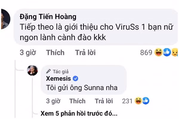 Tranh thủ lúc Xemesis vui mừng khi kênh đạt 1 triệu subcribers, Hoàng ViruSs đã "cầu cứu" bạn thân giới thiệu cho mình một cô gái. Phía Xemesis cũng cực kỳ nhanh gọn đề xuất một nàng hot girl nổi tiếng đồng thời là bạn thân của Xoài Non cho ViruSs. Ảnh: Chụp màn hình