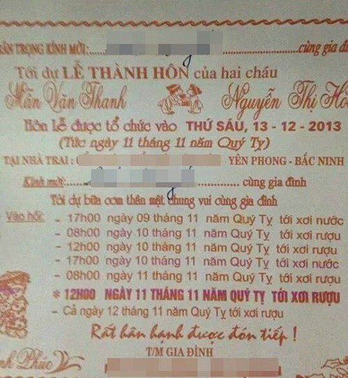 Đây chắc hẳn là bữa tiệc cưới hoành tráng nhất Việt Nam khi chủ nhân của nó mời dự 5 bữa tiệc nước và 2 bữa tiệc rượu.