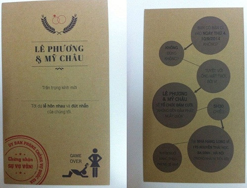 Với mong muốn khác biệt với những thiệp mời cưới thông thường, các cặp đôi trẻ đã từng gây ấn tượng bằng những tấm thiệp hồng sáng tạo, độc đáo và không đụng hàng gây chú ý trên MXH.