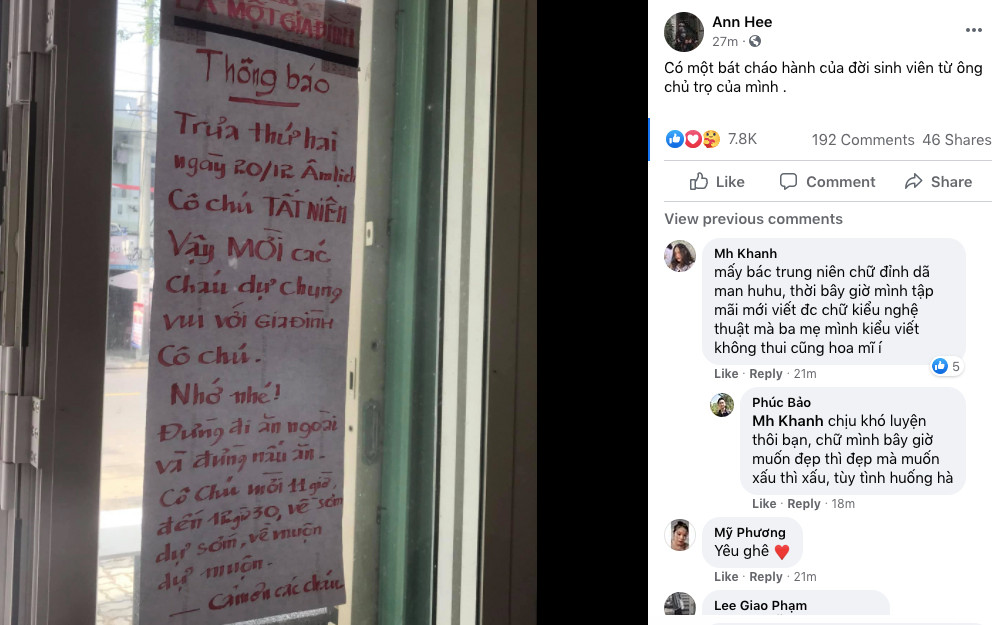 Mới đây, một bài viết gây chú ý khi chụp lại tờ thông báo tại một khu thuê trọ ở Hà Nội. Hai vợ chồng cô chú chủ nhà trọ mời các sinh viên thuê phòng cùng tham dự bữa tiệc tất niên cuối năm với cô chú. Câu chuyện đang được chia sẻ rầm rộ trên mạng xã hội.