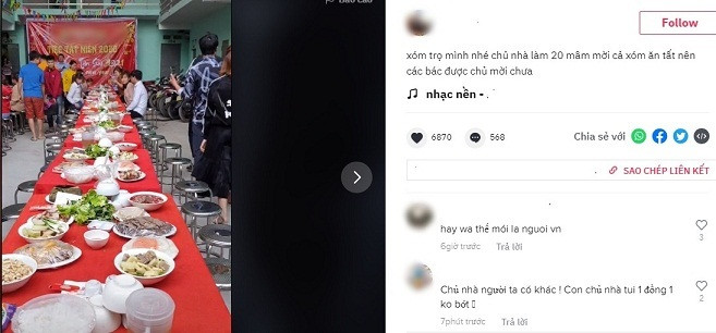 Vừa qua trên MXH cũng có chủ nhà trọ tại Bắc Ninh đích thân tổ chức tiệc tất niên với hơn 20 mâm cỗ và mời toàn bộ khách đang ở tại đây cùng tham gia gây sốt cộng đồng.