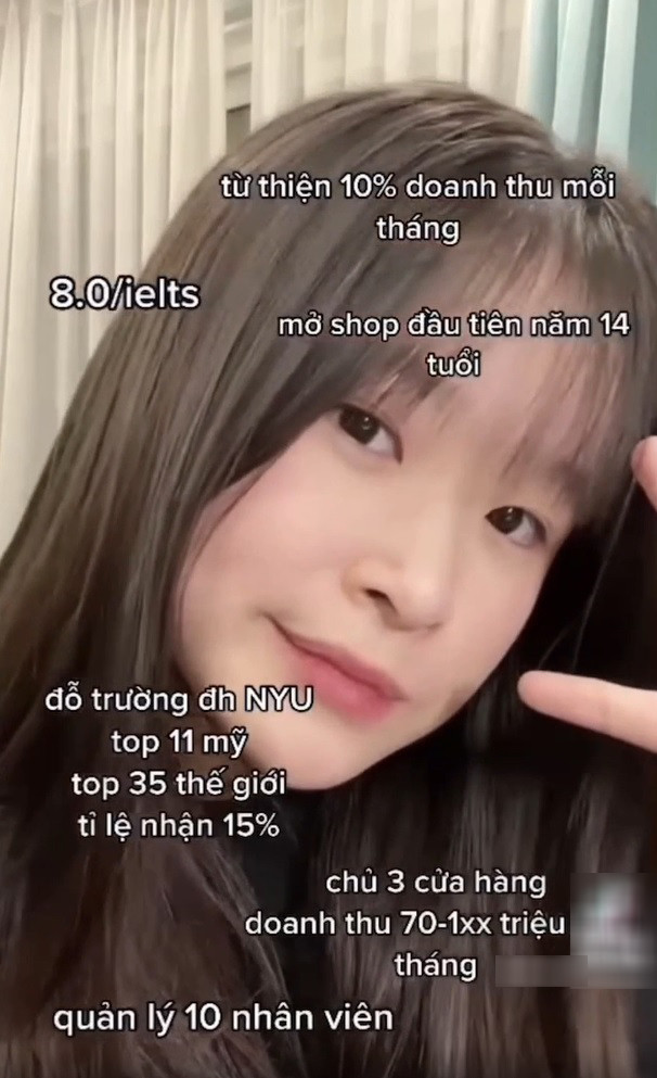 Profile một nữ sinh khác cũng gây sốt không kém khi từ 14 tuổi đã bắt đầu xây dựng cơ ngơi kinh doanh riêng. Hiện tại, nàng rich kid đang là bà chủ của 3 cửa hàng với doanh thu dao động từ 70 - 100 triệu mỗi tháng.