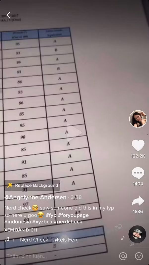 Được biết, khởi nguồn của trào lưu này từ một TikToker có tên Angelynne Andersen (đến từ Indonesia). Cô nàng này không phải người nổi tiếng nhưng lại sở hữu clip cả triệu view chỉ sau vài ngày đăng tải, lý do chỉ đơn giản là nhờ thành tích học tập cực khủng.
