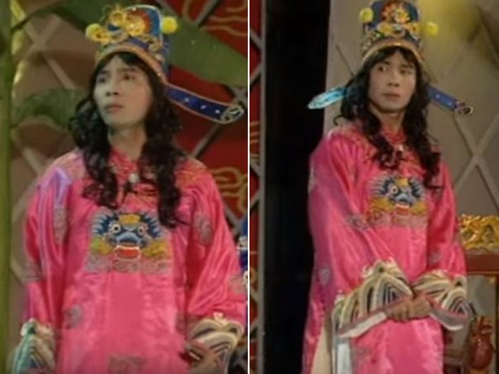 Táo Quân 2009: Áo dài hồng được kết hợp với mũ xanh có phần lệch tông.