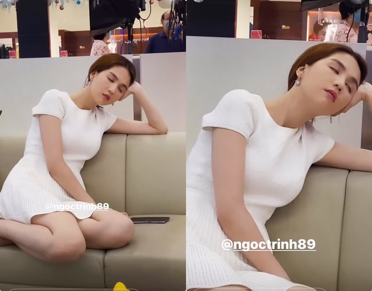 Trước đó, người đẹp cũng bị quay lén khi đang ngủ gật tại hậu trường một cảnh quay. Dù đang gật gù trên ghế nhưng Ngọc Trinh vẫn được khen nhan sắc không hề xuống cấp.
