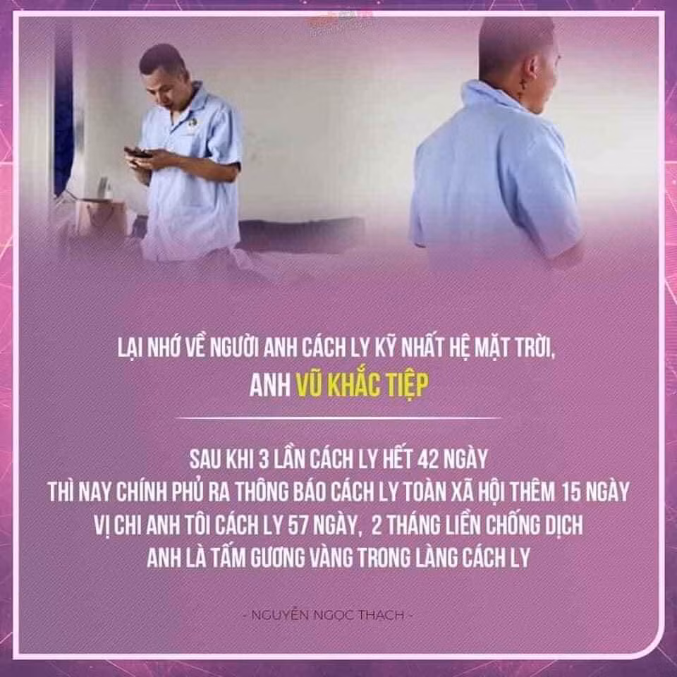 Vào thời điểm đầu năm 2020, Vũ Khắc Tiệp tự cách ly 14 ngày sau khi trở về từ Ý, sau khi phát hiện trường hợp bệnh nhân COVID-19 thứ 17 dương tính, anh lại tiếp tục bị bắt đi cách ly tập trung Cát Lái, quận 2, TP HCM.