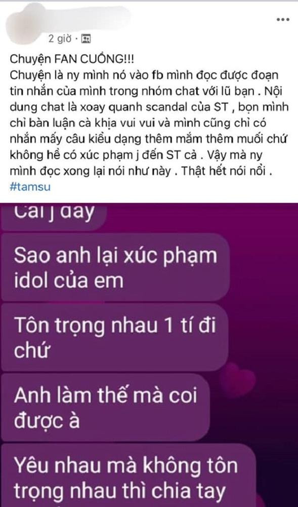 Trước đó, trên MXH cũng xuất hiện câu chuyện dở khóc dở cười khi một bạn nam chia sẻ bị bạn gái dọa chia tay chỉ vì "thêm mắm dặm muối" nói xấu Sơn Tùng. Ảnh chụp màn hình