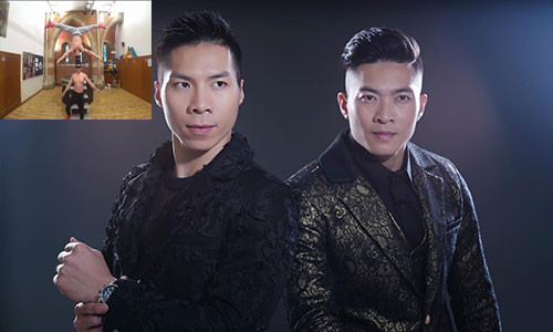 Quốc Nghiệp (trái) bị ngã trong lúc tập luyện. Ảnh: FBNV