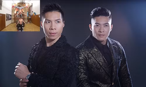 Quốc Nghiệp (trái) bị ngã trong lúc tập luyện. Ảnh: FBNV