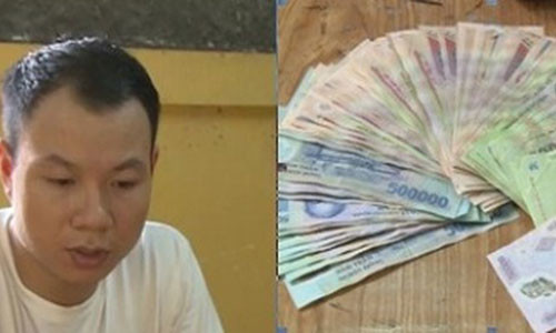 Đối tượng Hoán và một phần tang vật vụ án.