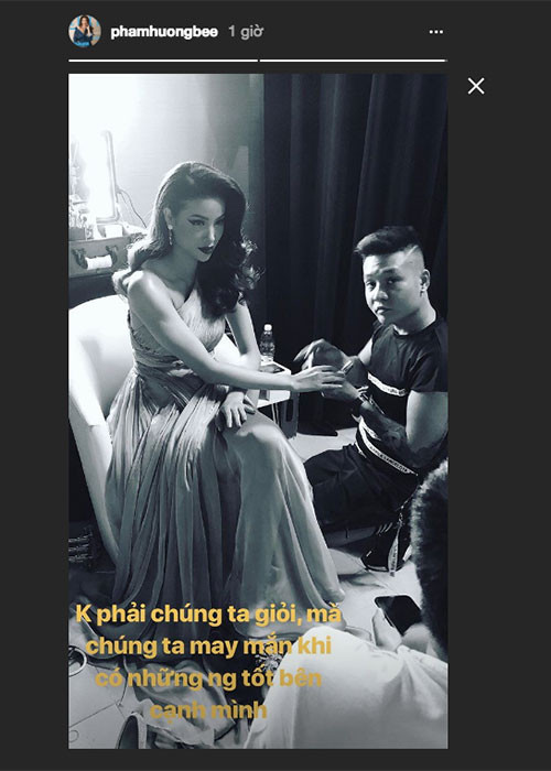 Ngoài bình luận an ủi Travis Nguyễn, Phạm Hương còn đăng tải những dòng status về những người cộng sự của mình. Nhiều người cho rằng Phạm Hương đang đá xéo Minh Hằng. Ảnh: Pose