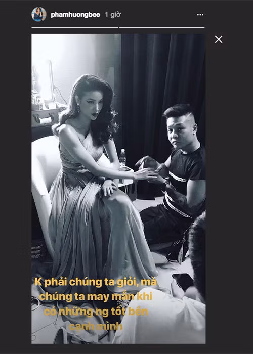 Ngoài bình luận an ủi Travis Nguyễn, Phạm Hương còn đăng tải những dòng status về những người cộng sự của mình. Nhiều người cho rằng Phạm Hương đang đá xéo Minh Hằng. Ảnh: Pose