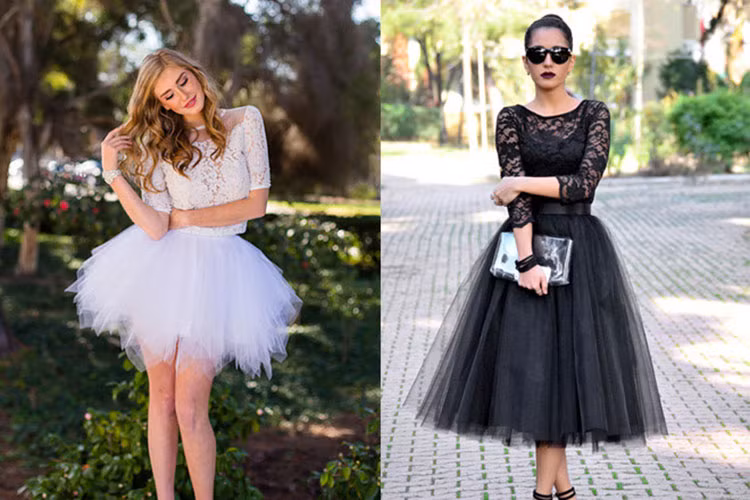 Váy tutu kết hợp áo ren hay họa tiết ánh kim điệu đà tạo thành trang phục dự tiệc rất quý phái và trang nhã.