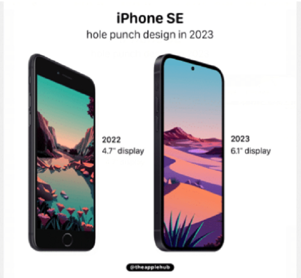 Sự kết hợp giữa iPhone có camera sau đơn cùng logo "quả táo cắn dở" nhưng phía trước lại có thiết kế camera selfie “đục lỗ” khiến người xem không khỏi cảm thấy hào hứng.