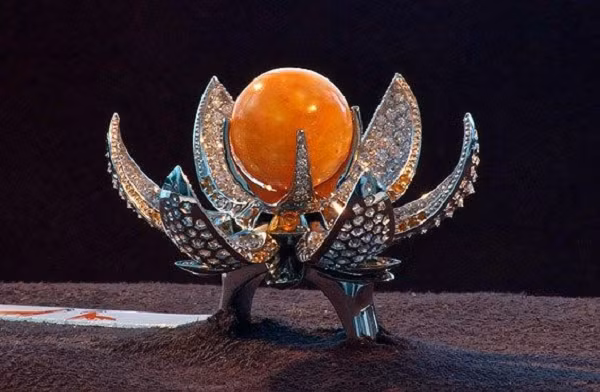 Các đường vân trên ngọc trai Melo đan xen nhau, cầm viên ngọc lắc qua lắc lại dưới ánh sáng, những tia màu như chạy qua chạy lại rất ấn tượng và đẹp mắt.