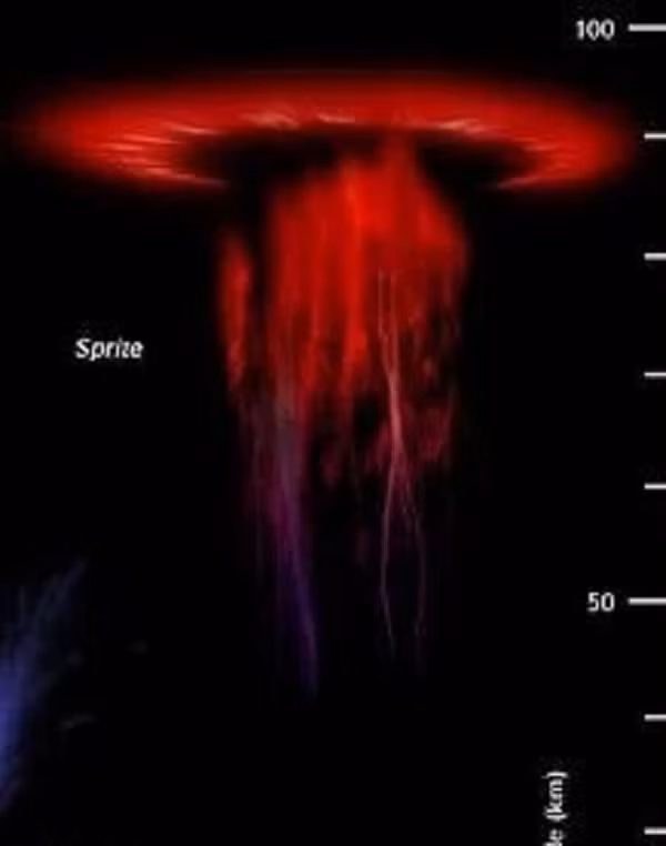 Sét Sprites là những tia nhấp nháy màu đỏ xuất hiện trên các đám mây bão và có nhiều hình dạng khác nhau. Nó xuất hiện khá ngắn và giống một con sứa đỏ phát sáng với một đám mây đỏ cam tạo thành các tua bên dưới và một vòng tròn bên trên.