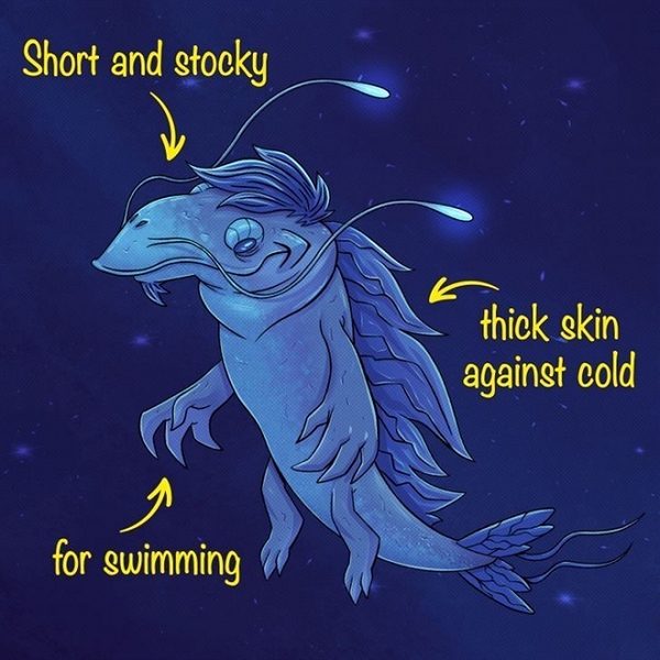 Với lực hấp dẫn quá mạnh, cơ thể con người khi sống ở sao Thiên Vương và sao Hải Vương sẽ phải thấp hơn với cơ thể chắc nịch, vạm vỡ, làn da dày hơn để chống lại cái lạnh. Đối với môi trường chất lỏng ở đây, hình dáng tốt nhất để sinh sống là hình chú cá heo vũ trụ hoặc lợn biển, như vậy sẽ dễ dàng di chuyển xung quanh hành tinh hơn.