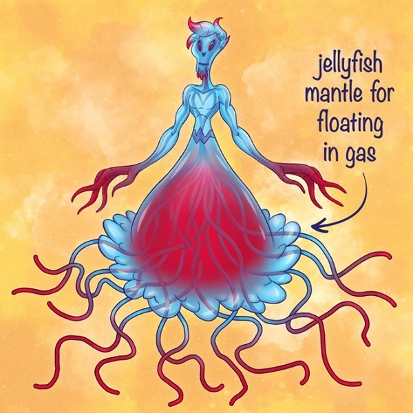 Cách duy nhất để di chuyển bên trong lớp sương mù dày đặc của sao Thổ là bay lượn xung quanh như một con sứa. Cơ thể con người sẽ không có khung xương để không bị đè bẹp bởi áp lực.