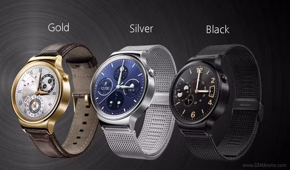 Thiết kế hình tròn, đường kính 42 mm, Huawei Watch có màu sắc bạc, đen và vàng trang nhã và dày 11,3mm.