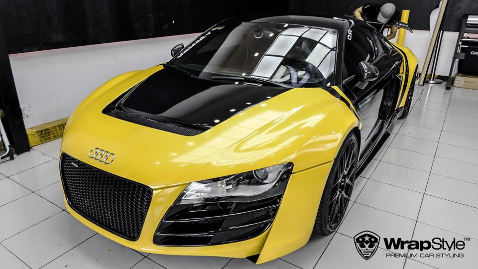 Chiếc siêu xe Audi R8 độ lên 620 mã lực nhờ bộ tăng áp kép Heffner cùng widebodykit Prior Design PD GT850 từng nổi đình đám hồi giữa năm 2013 lại tiếp tục gây chú ý khi khoác lên mình ngoại thất màu vàng đen rực rỡ hoàn toàn mới.