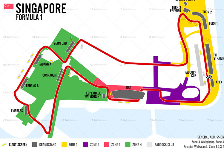 Đường đua Marina Bay, Singapore cũng được xem là một trong những đường đua đẹp nhất trong giải đua F1 với vị trí gần bến cảng giống như ở Monte Carlo, Monaco và Valencia, Tây Ban Nha.