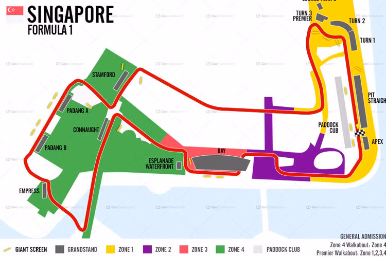 Đường đua Marina Bay, Singapore cũng được xem là một trong những đường đua đẹp nhất trong giải đua F1 với vị trí gần bến cảng giống như ở Monte Carlo, Monaco và Valencia, Tây Ban Nha.