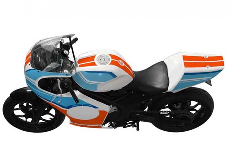 Có khá nhiều tùy chọn màu sắc bộ vỏ cho khách hàng lựa chọn. Trong ảnh là một bộ màu cam xanh rực rỡ trên bộ vỏ Cafe Racer của chiếc xe.