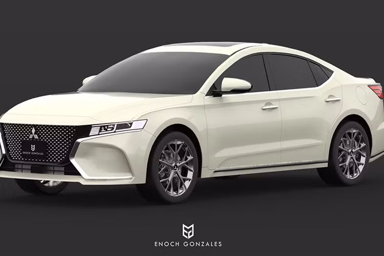 Hình ảnh phác thảo về mẫu sedan mới của Mitsubishi sở hữu thiết kế khá bắt mắt. Lưới tản nhiệt dạng hình thang ngước ấn tượng.