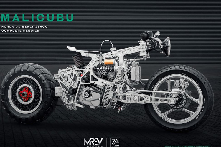 Chiếc Malicubu được trang bị động cơ từ Honda CD Benly 250cc. Hệ thống côn dây truyền thống của động cơ được thay bằng côn dầu, bát côn nguyên bản cũng được thay bằng bát côn handmade gia công CNC.