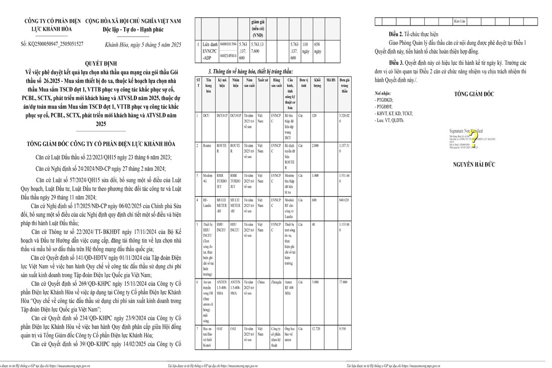 Điện lực Khánh Hòa: Duy nhất Liên danh EVNCPC-ADP dự gói thiết bị gần 6 tỷ Dien luc Khanh Hoa: Duy nhat Lien danh EVNCPC-ADP du goi thiet bi gan 6 ty