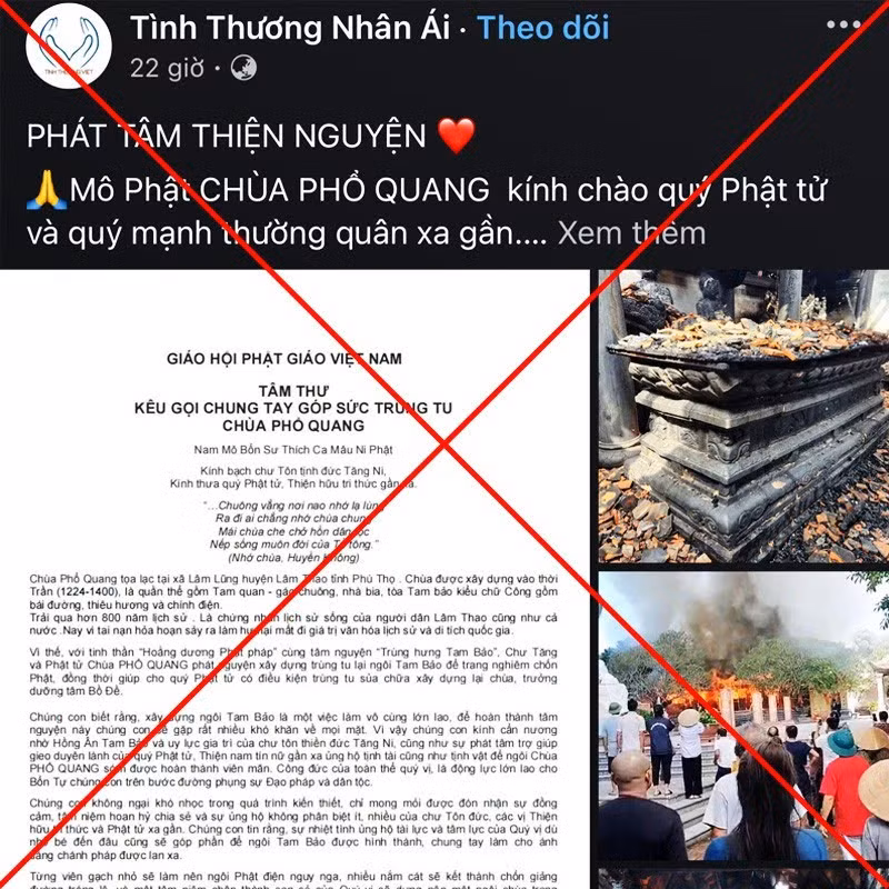Giả mạo kêu gọi quyên góp ủng hộ chùa Phổ Quang bị cháy Gia mao keu goi quyen gop ung ho chua Pho Quang bi chay