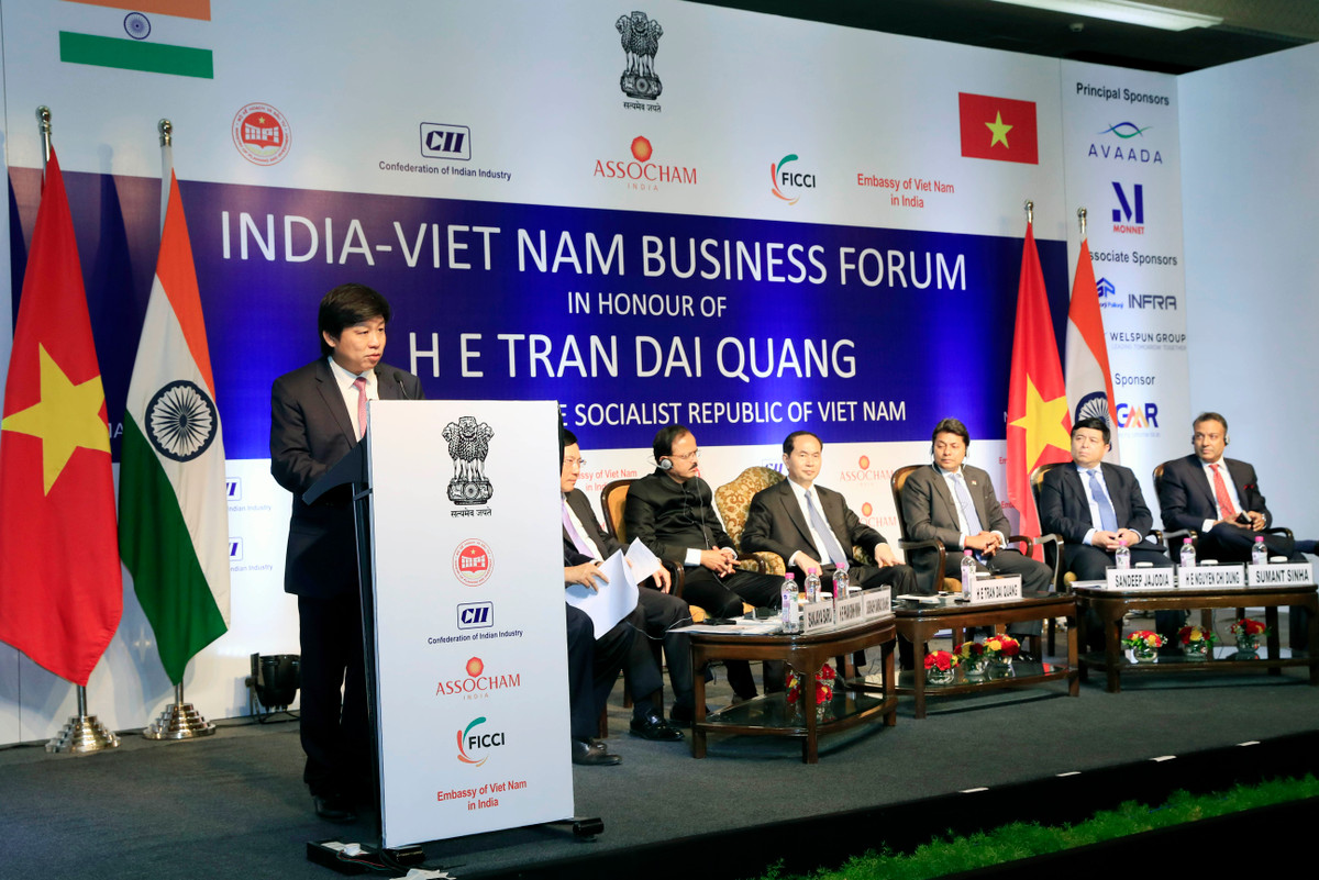 Ông Nguyễn Thanh Hùng – Phó Chủ tịch Hội đồng Quản trị Vietjet phát biểu Công bố mở đường bay thẳng Việt Nam – Ấn Độ tại Diễn đàn Doanh nghiệp Việt Nam – Ấn Độ 2018/Dr