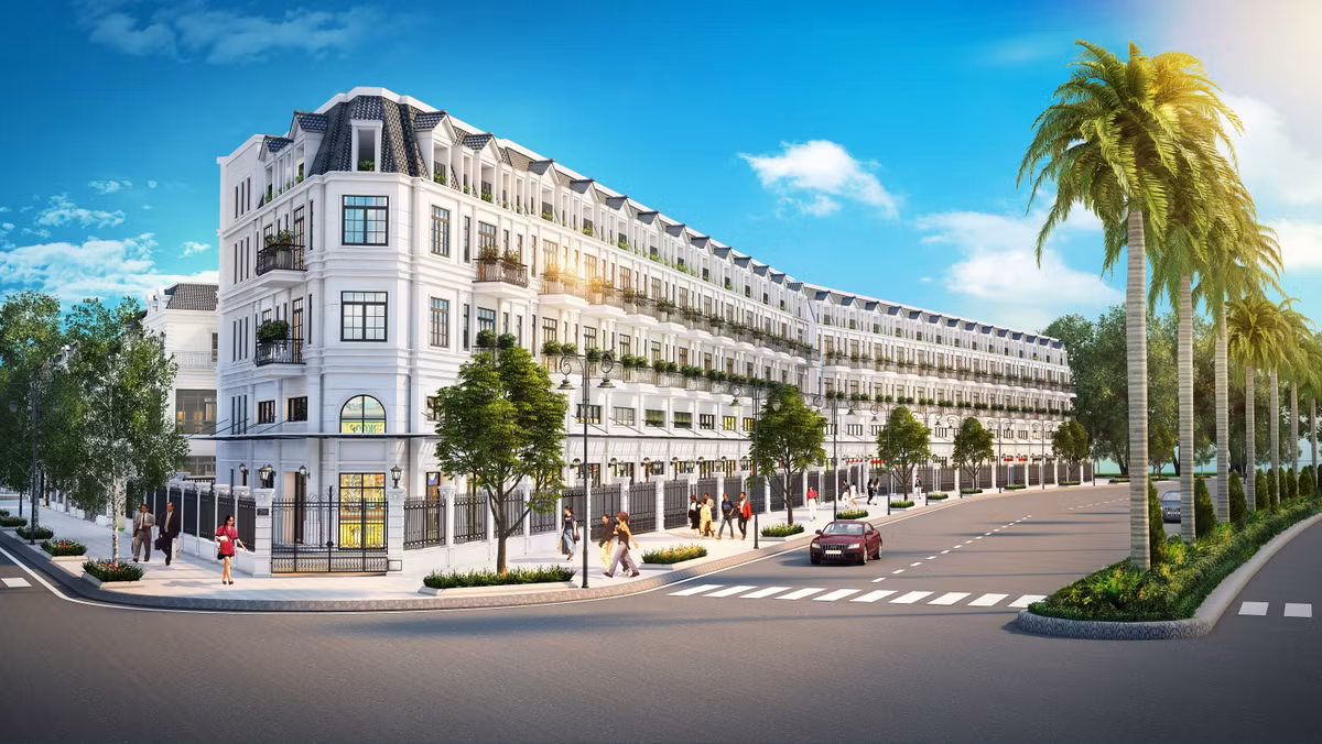 Khu nhà phố thương mại(shophouse) nằm ngay mặt tiền đường Đồng Văn Cống, thuận lợi cho hoạt động kinh doanh tại khu vực.