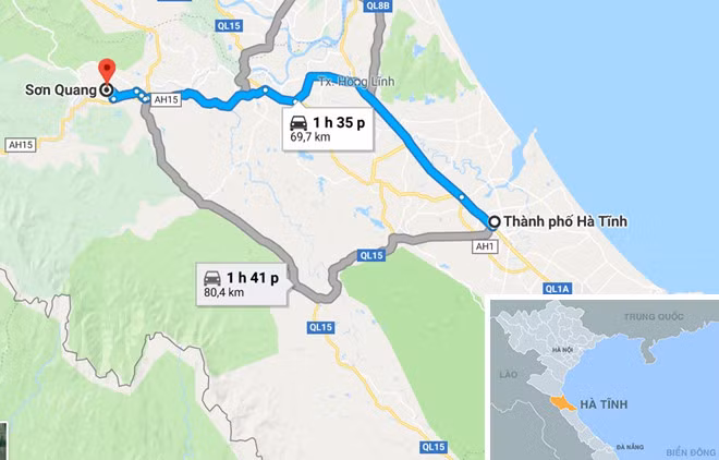 Xã Sơn Quang (huyện Hương Sơn, Hà Tĩnh), nơi xảy ra vụ việc. Ảnh: Google Maps.