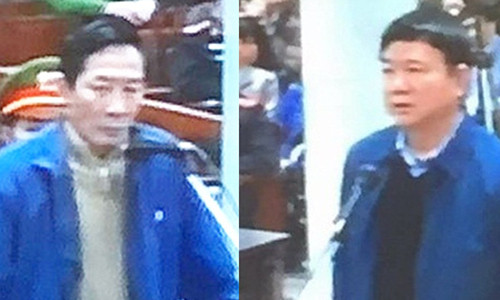 Bị cáo Vũ Hồng Chương và bị cáo Đinh La Thăng tại tòa.