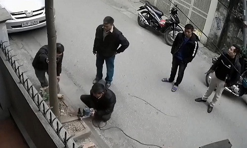 Cán bộ phường mang cưa đến cắt cây khi gia chủ vắng nhà.