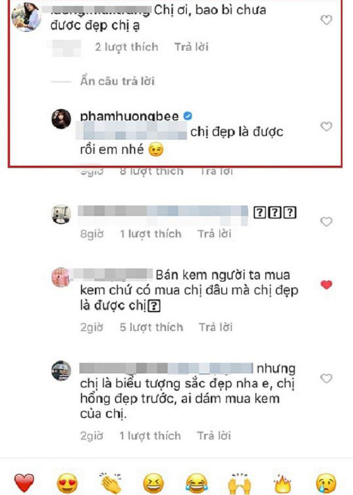 Cách đây không lâu, khi một cư dân mạng góp ý sản phẩm của Phạm Hương có bao bì chưa được đẹp, Phạm Hương bất ngờ đáp trả: "Chị đẹp là được rồi em nhé". Không ít cư dân mạng cho rằng Phạm Hương đang tỏ ra kiêu căng.