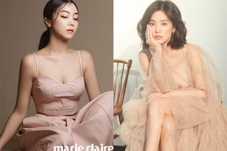 Kim Ok Bin là bạn diễn của Song Joong Ki trong bộ phim đang quay "Asadal Chronicles". So với Song Hye Kyo, Kim Ok Bin dường như thua xa về độ nổi tiếng và nhan sắc. Ảnh: Marie Claire