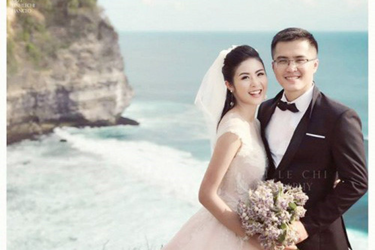 Năm 2017, bức ảnh Ngọc Hân mặc váy cưới bên một chàng trai lạ mặt đã khiến dư luận xôn xao. Ảnh: Công lý