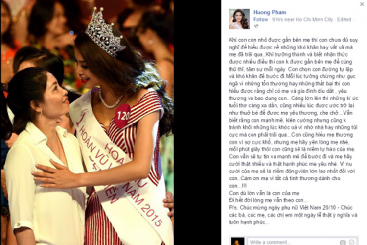 Phạm Hương mong mẹ của cô sẽ cười thật nhiều và thật hạnh phúc.